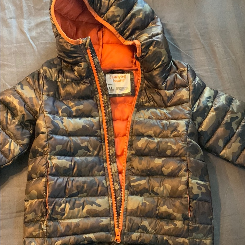 Camo Kids Jacket with Orange Lining